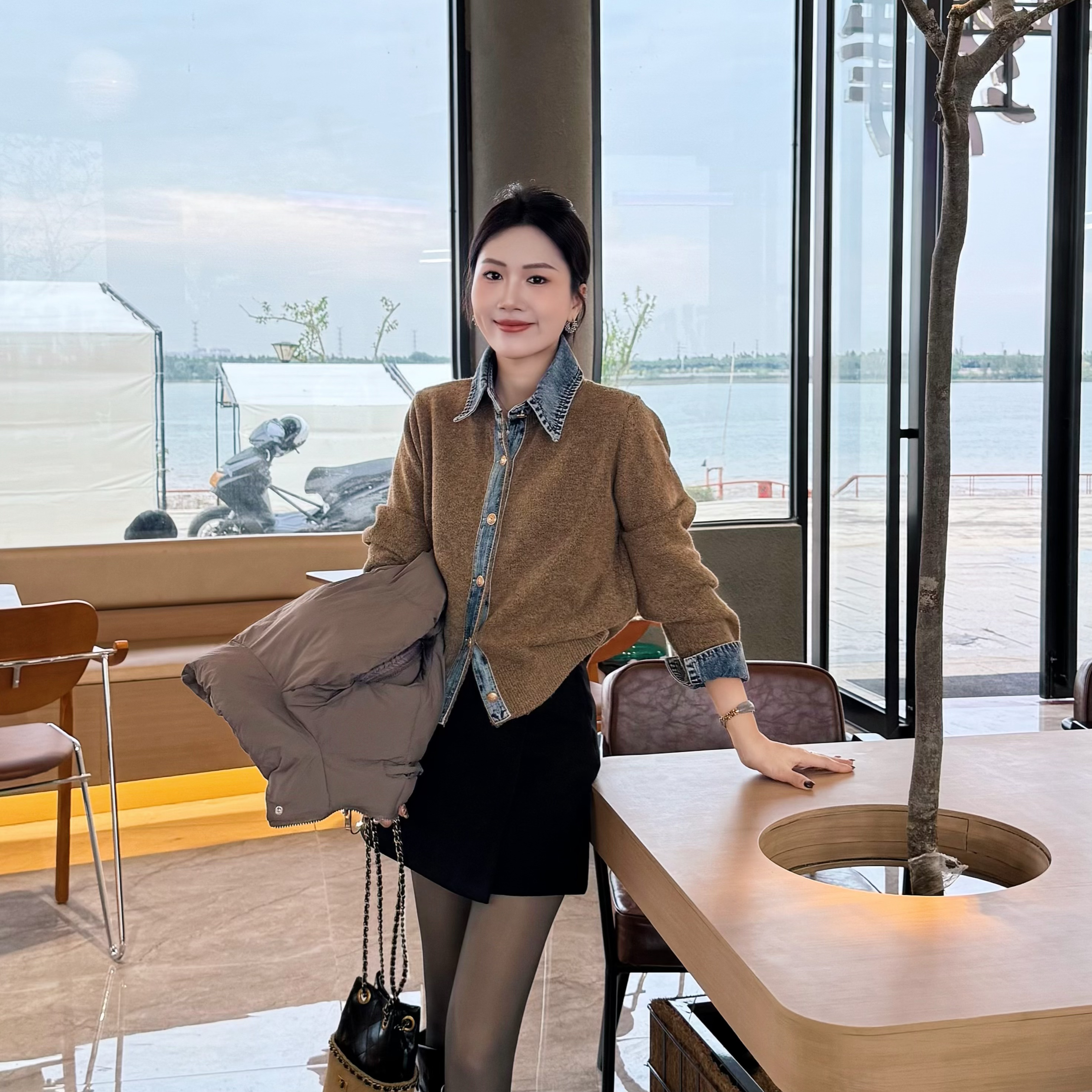 【英伦骑士】韩系高质设计感假两件衬衫秋冬针织时尚通勤针织毛衣