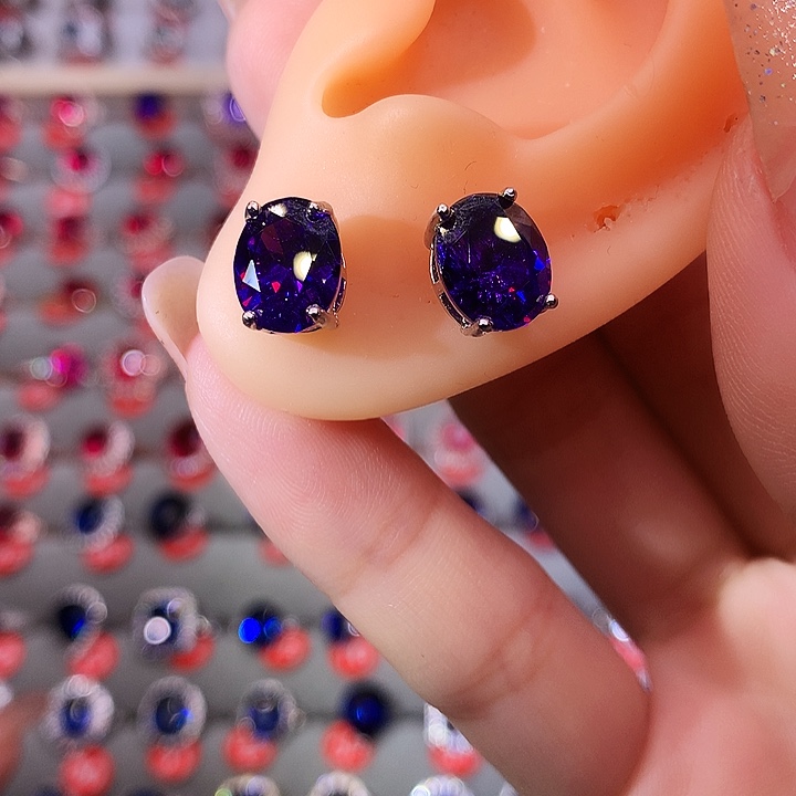 紫晶耳饰银S925镶嵌耳钉