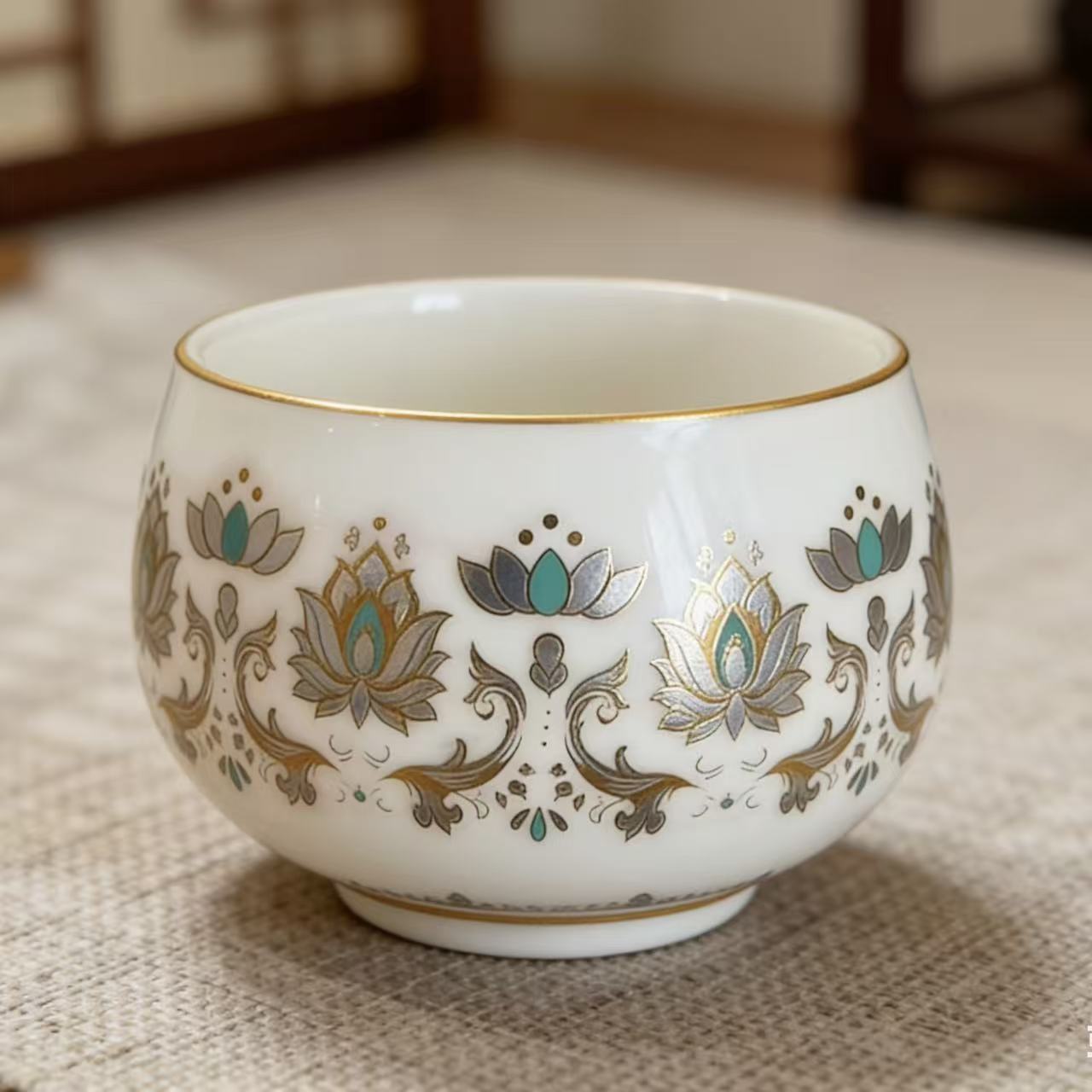 羊脂玉金圣花大罗汉主人杯-0062