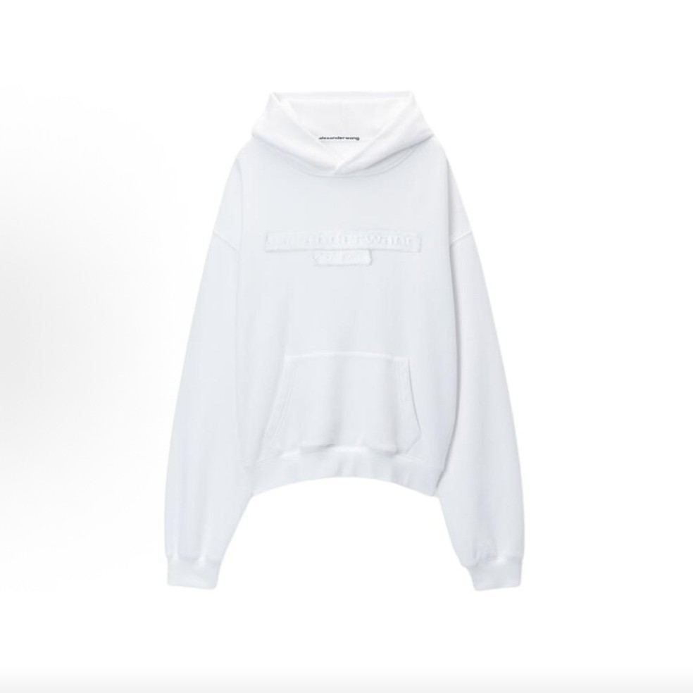 未使用 ALEXANDER WANG （东楠）白色 徽标宽松套头连帽长袖卫衣