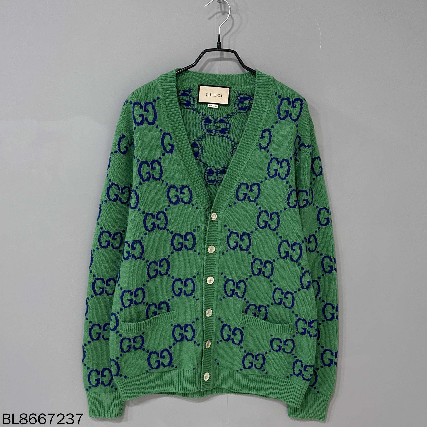 99新 GUCCI/古驰 绿色老花满印针织开衫/S码/67237