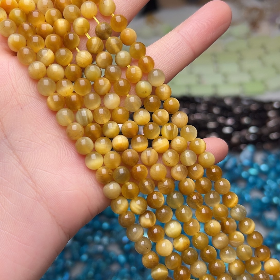 玛瑙/玉髓合金珠宝半成品N35。6mm天然金虎眼圆珠一条