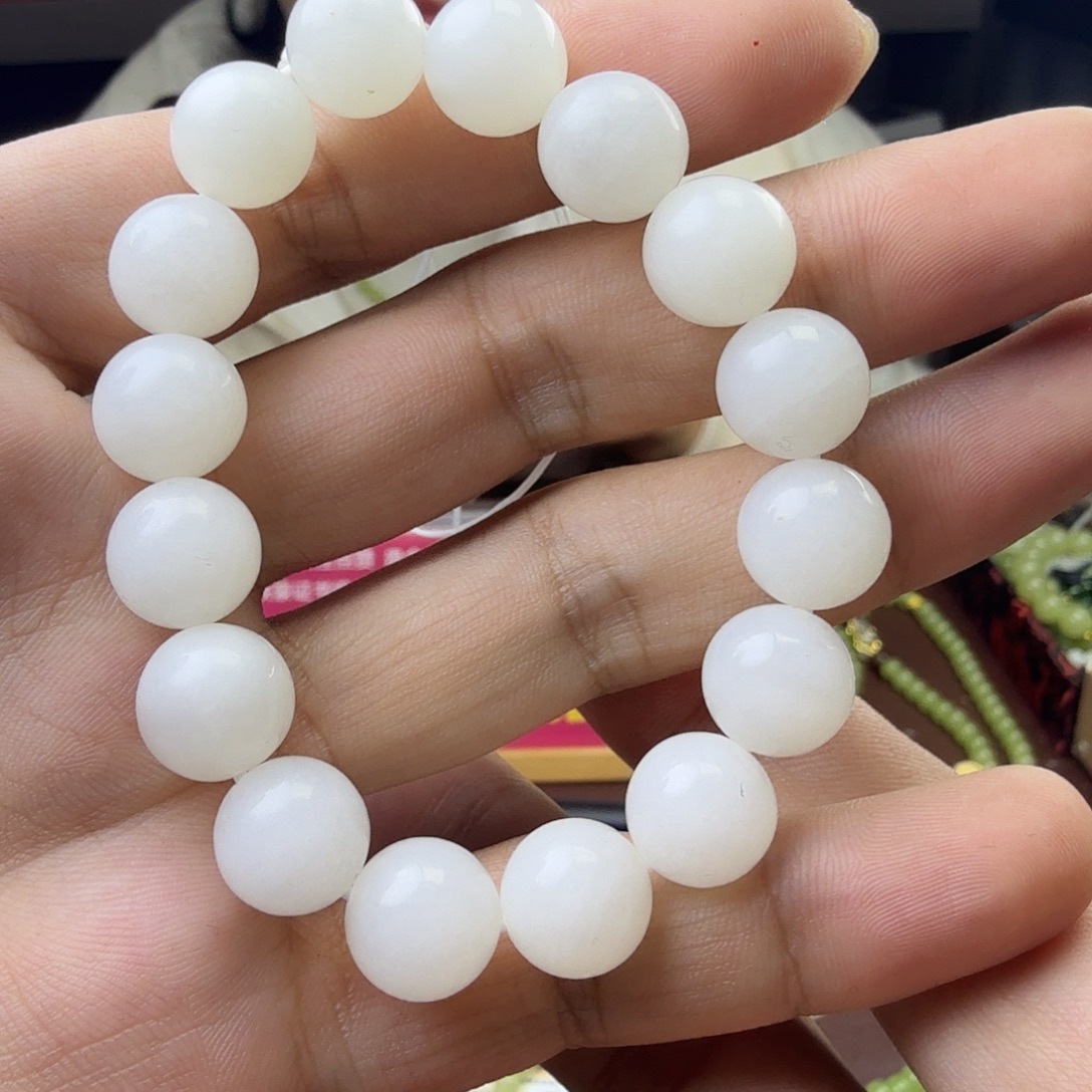 和田玉未镶嵌颈饰天然和田玉白玉12mm玉手串 有运费险 特别油润