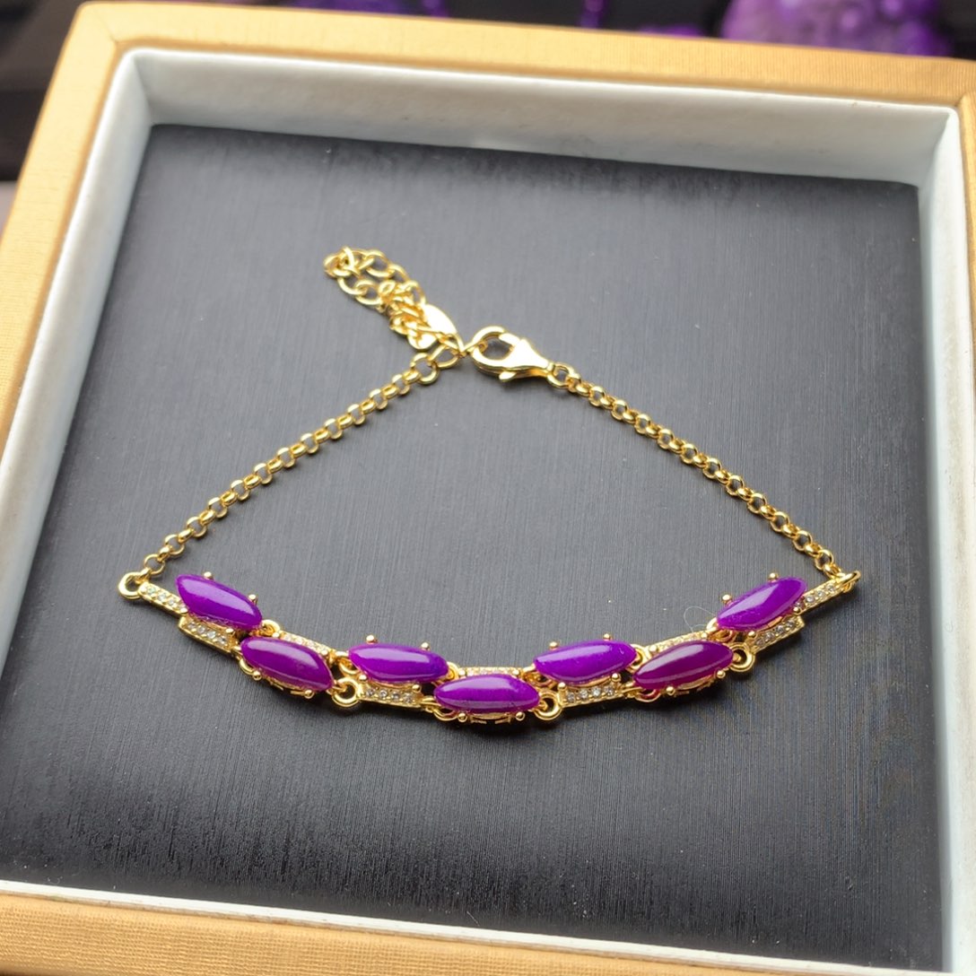 苏纪石（舒俱来）手链银S925镀金镶嵌