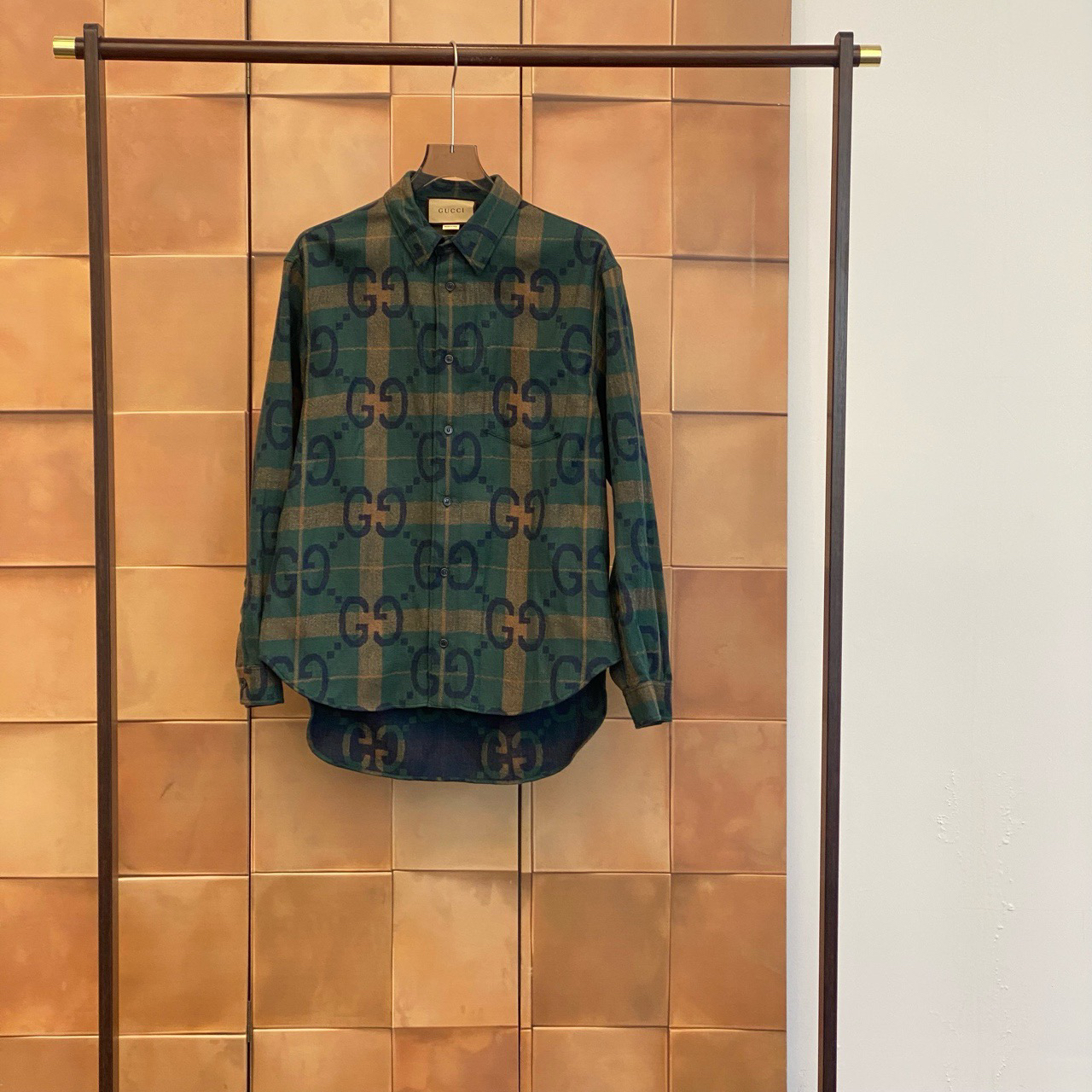 Gucci 23ss新款绿色格纹老花满印羊毛衬衫/48码/99新/27978
