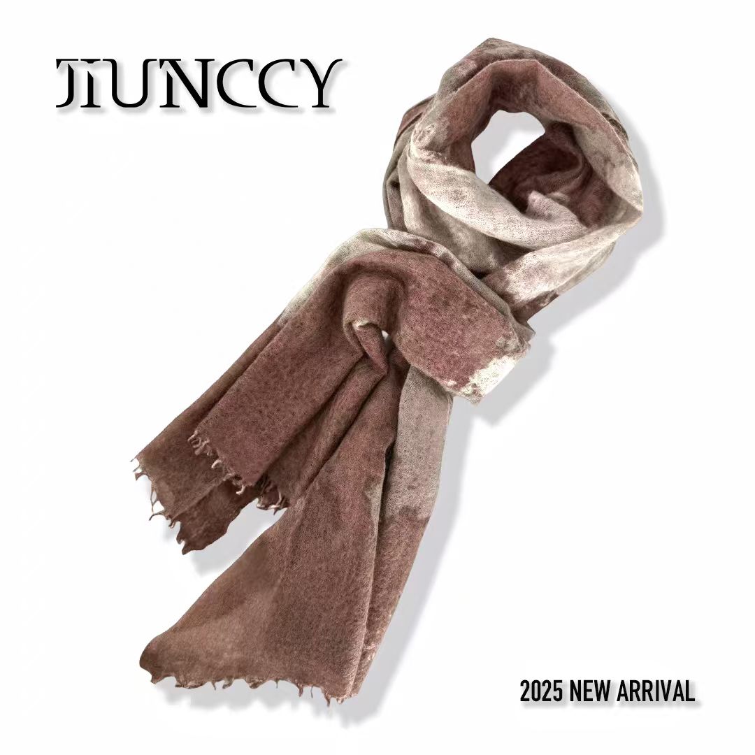 JIUNCCY 100纯山羊绒晕染花色超柔流苏边围巾 52YWJ001