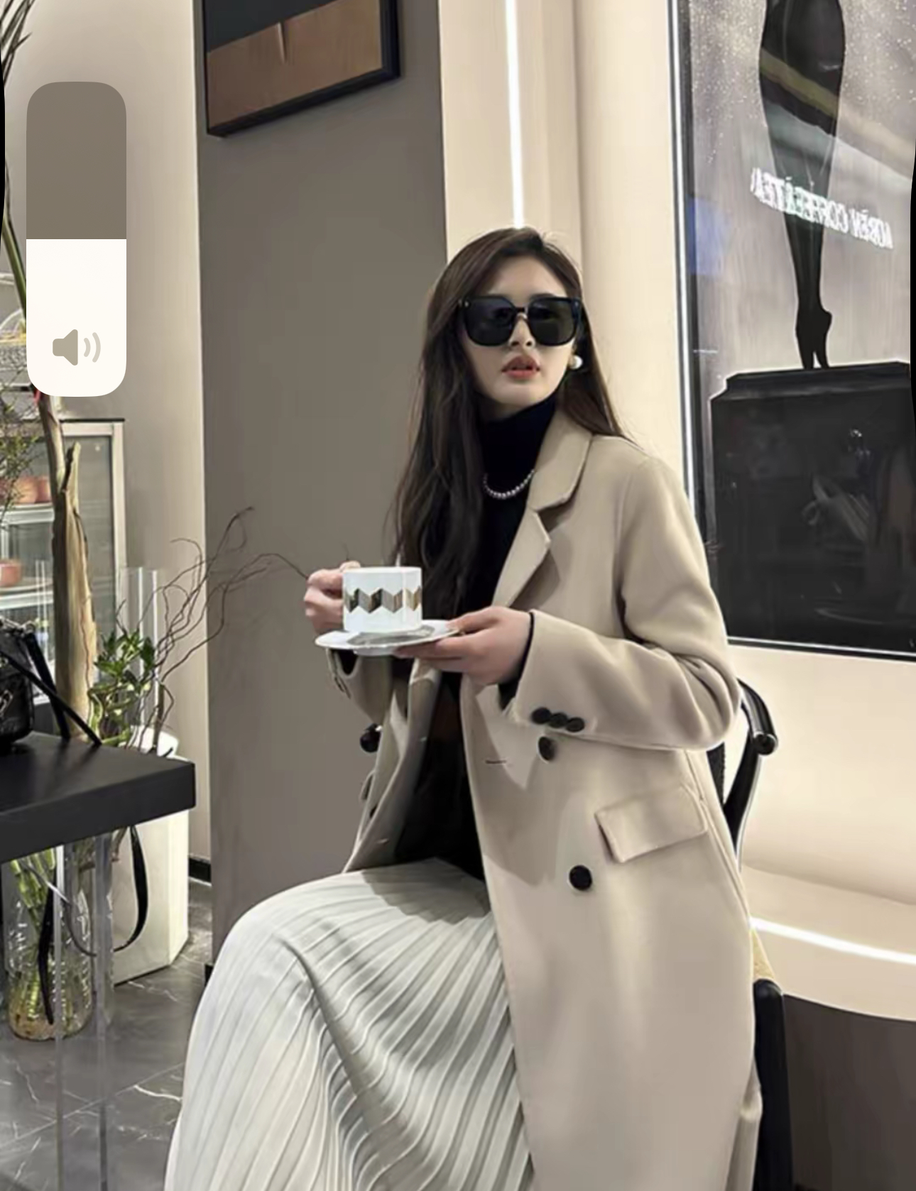 小个子显瘦百搭秋冬时尚西装领羊毛外套大衣直下摆长袖2588