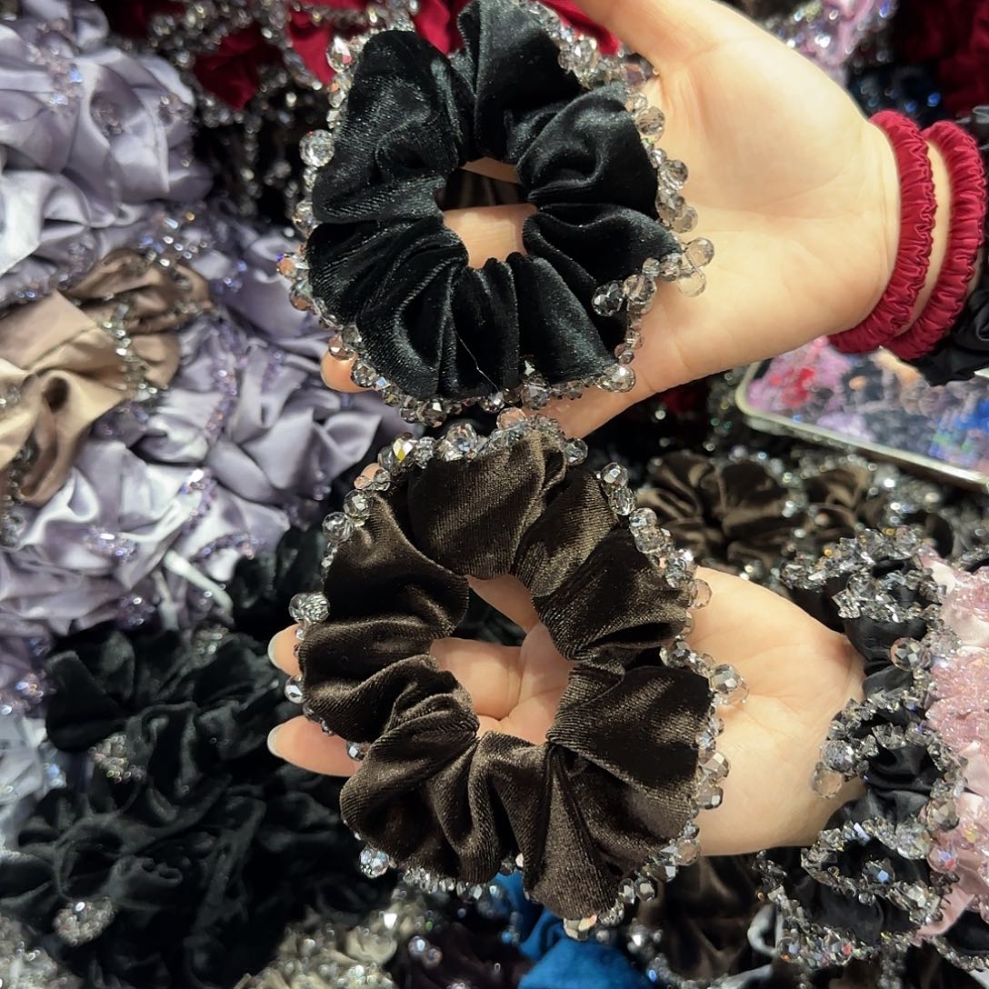 布艺非金属Y14丝绒水晶满钻发圈2个黑➕咖