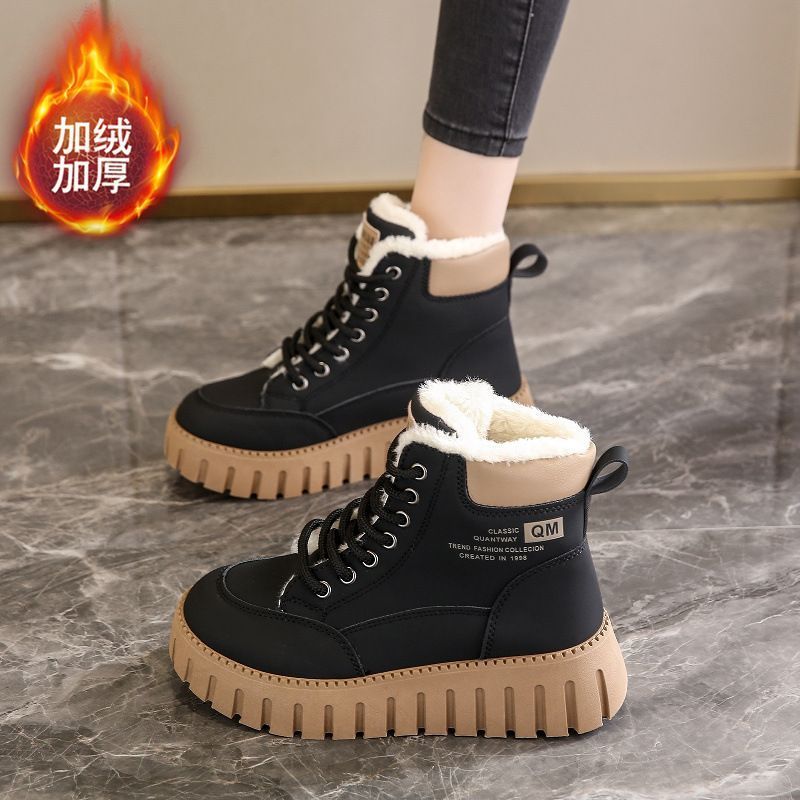 加绒高帮马丁靴女2025冬季新款女学生韩版保暖休闲厚底棉鞋子女鞋
