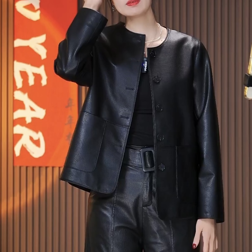 2466植鞣真皮皮衣女小牛皮秋冬机车休闲真皮皮衣夹克外套短款春季