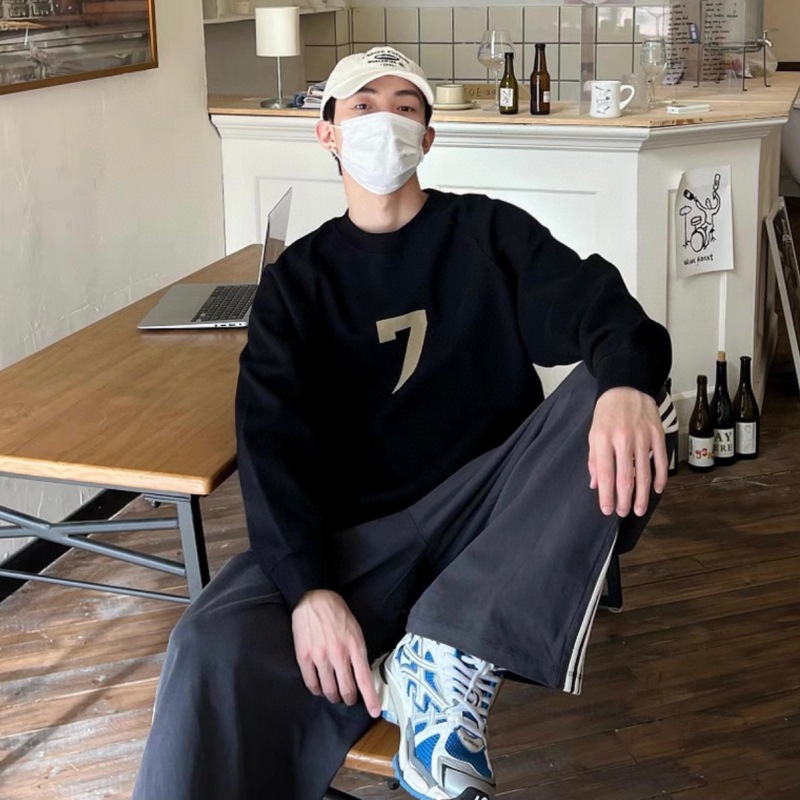 ESSENTIALS高街数字7加绒美式秋冬男女套头宽松圆领卫衣