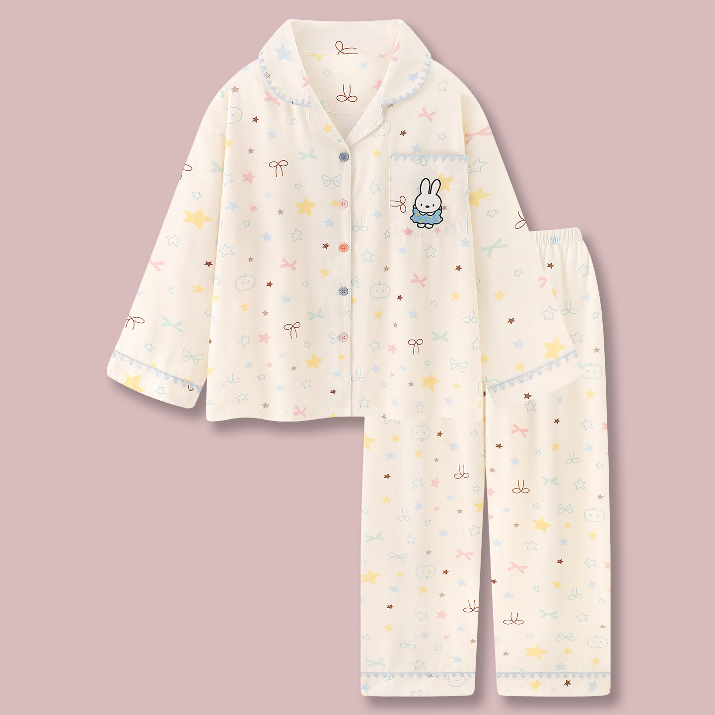 『甜兔芙梦』可爱卡通糖果兔纯棉磨毛睡衣女秋冬季长袖家居服套装