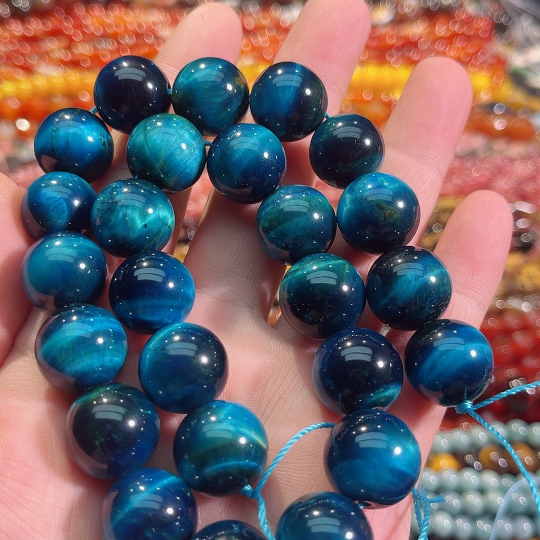 玛瑙/玉髓未镶嵌珠宝半成品A级蓝虎眼一条16mm