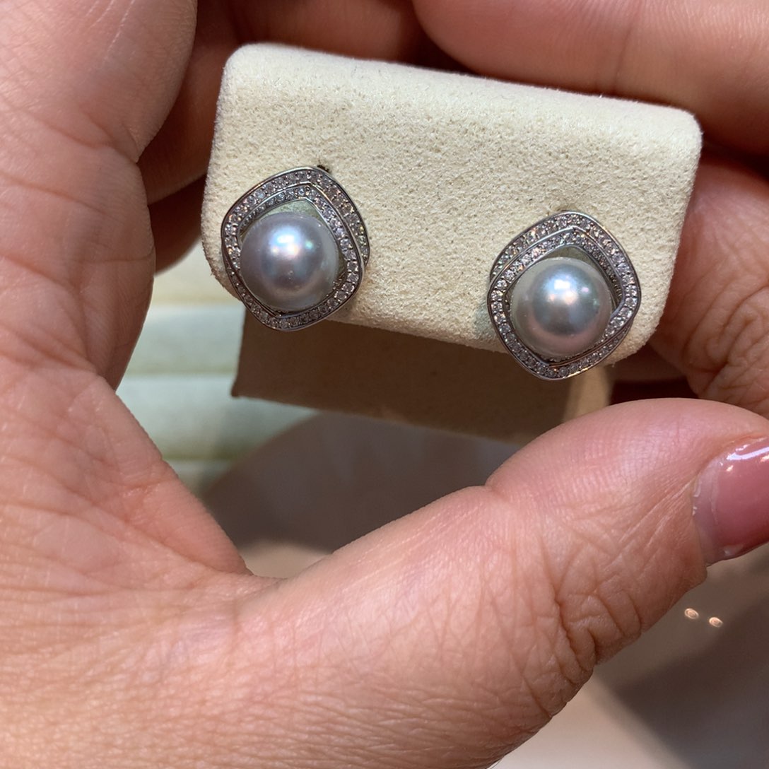 海水珍珠耳饰银S925镶嵌