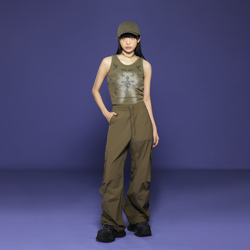 薄款高腰无袖运动复古休闲背心c50227