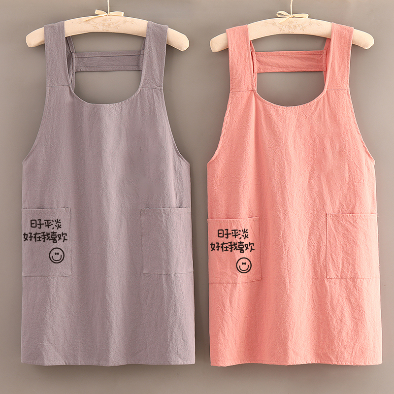 纯棉透气韩版薄款围裙厨房女日式定制上班简约做饭时尚小清新洋气