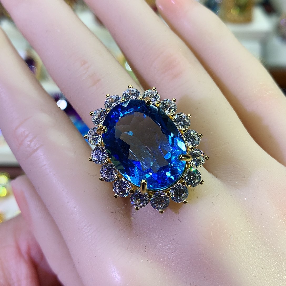 托帕石戒指银S925镶嵌