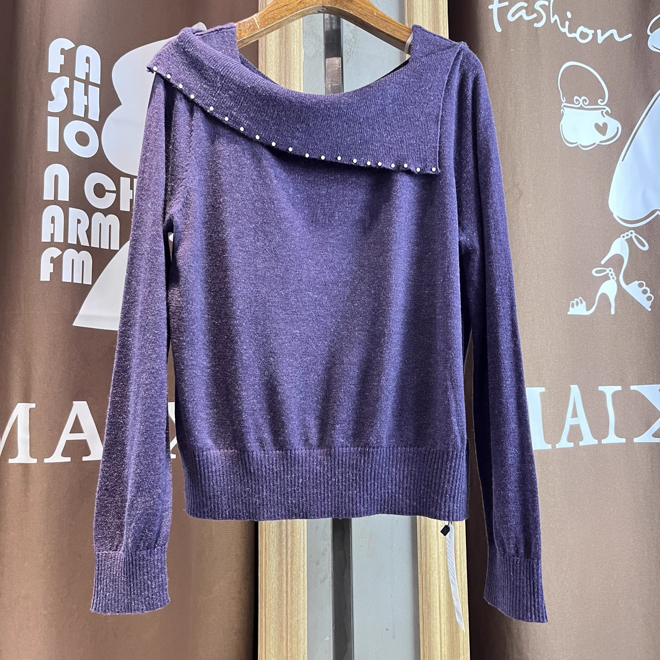 麦寻MYTLS09Y冬季新款2025紫色一字肩显瘦毛衣高级感小众内搭上衣