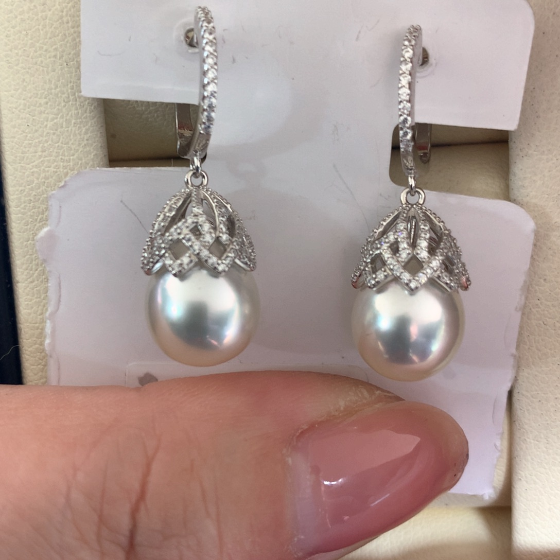 海水珍珠耳饰银S925镶嵌