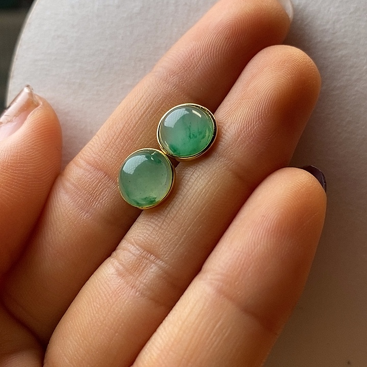 石英质玉耳钉银S925镶嵌