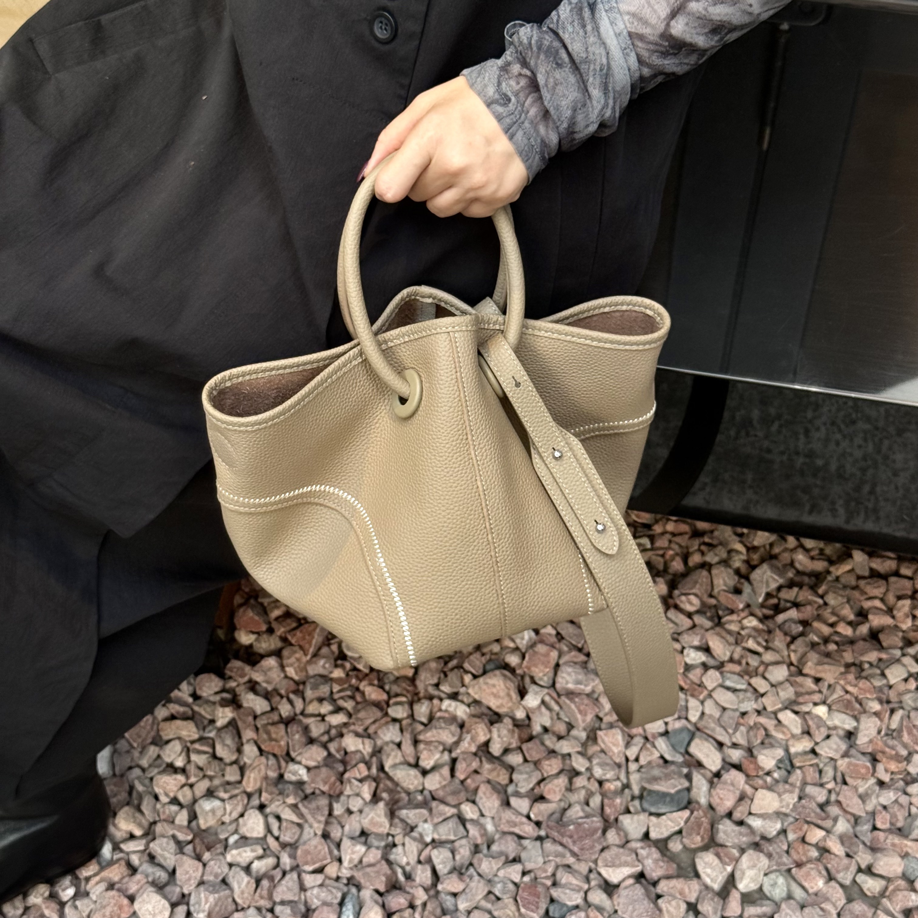 ZEUGEE【圆手环慵懒菜篮子】头层牛皮小众手提真皮单肩斜挎包 通勤