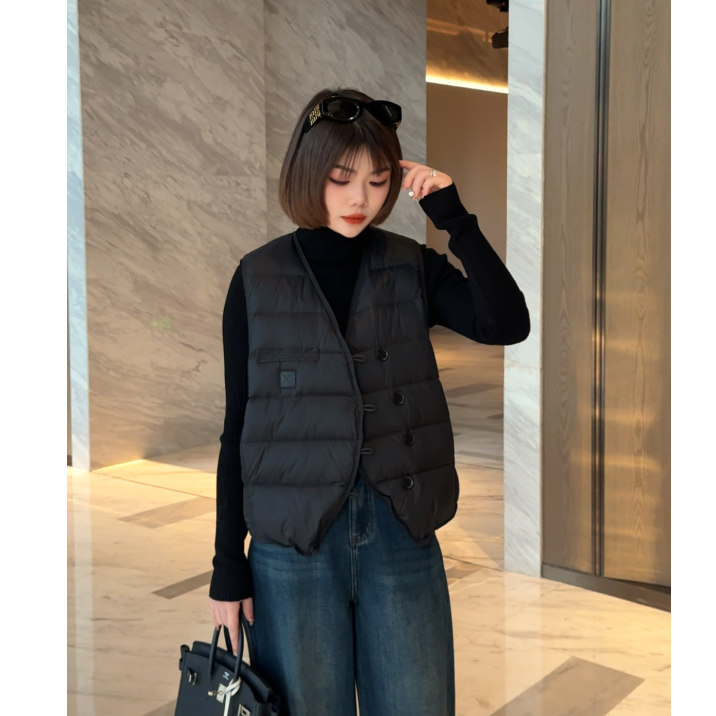 MY【V领马甲】新国标90白鸭绒冬季新款韩系时尚设计感V领无袖羽绒服