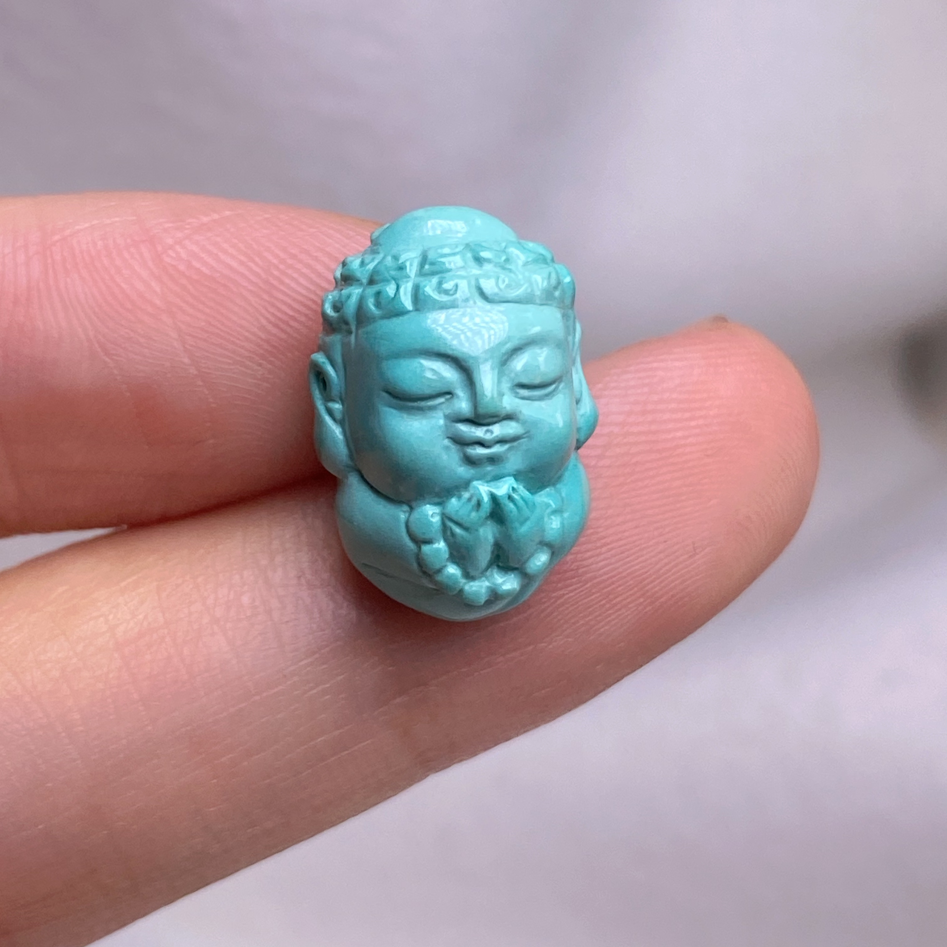 绿松石宝宝佛配珠手串配饰瓷釉级盘玩玉化11.7x16.8x10mm2.6克