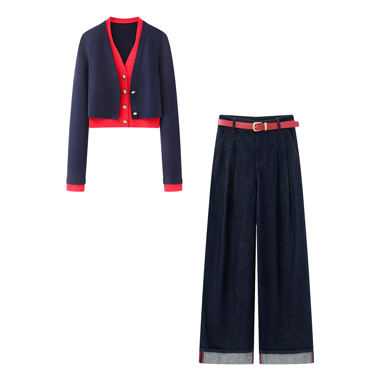 艾家商场同款2025冬新款高腰显瘦直筒牛仔裤卷边长裤女BR321150