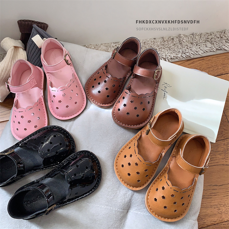 韩版儿童皮鞋2025春秋女童浅口单鞋镂空女孩豆豆鞋软底宝宝鞋子潮
