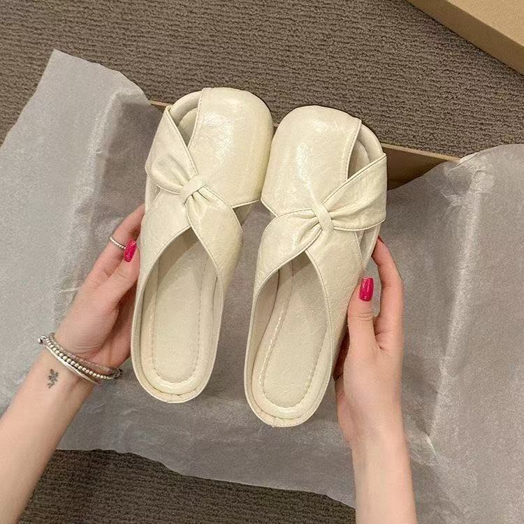 2025夏新款文艺复古玛丽珍半拖鞋包头懒人平底凉拖y1