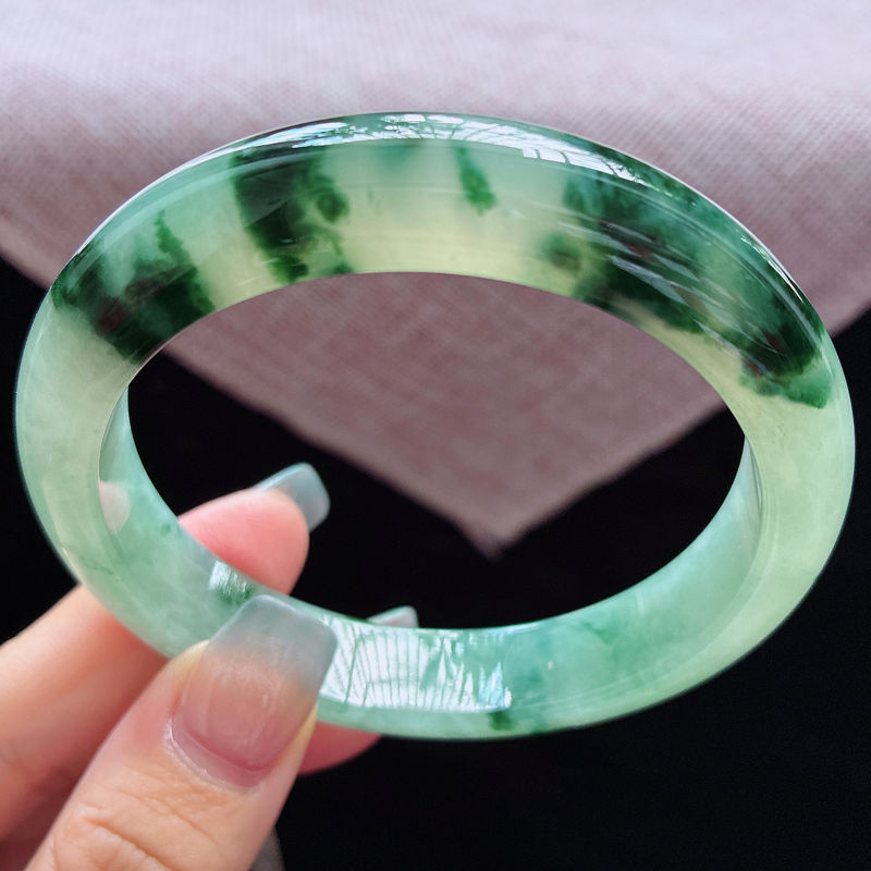 59圈25406冰糯种水飘花翡翠手镯子正圈玉手环天然A货 a16