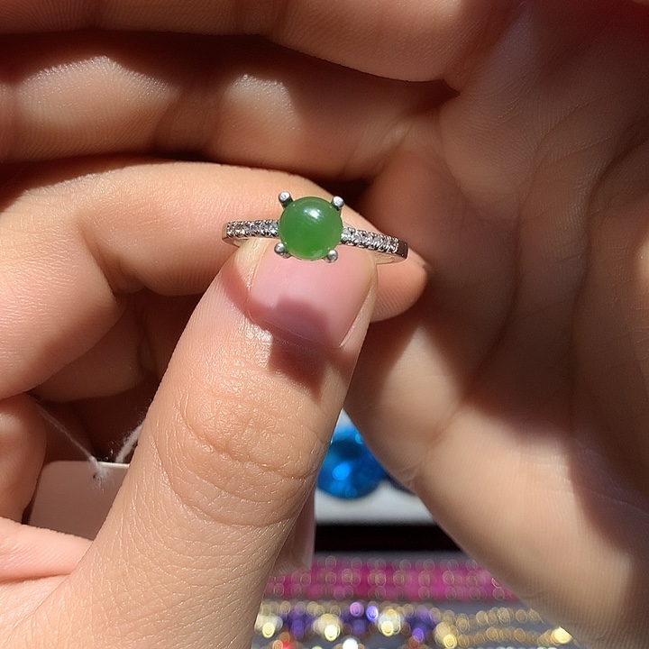 和田玉（碧玉）银S925镶嵌戒指