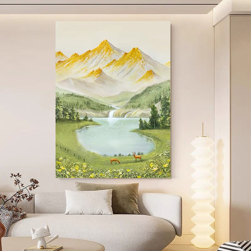 日照金山客厅沙发背景墙装饰画入户玄关山水风景油画挂画卧室壁画