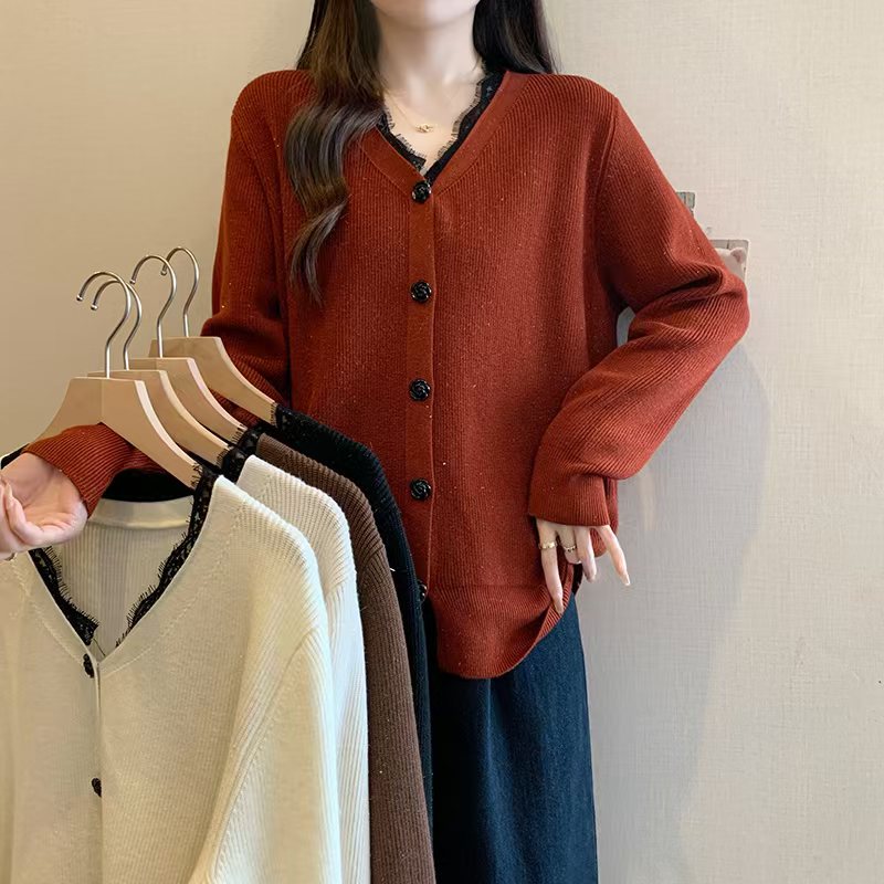 女装2025春季新款纯色针织衫上衣胖妹妹洋气长袖打底衫毛衣女3762