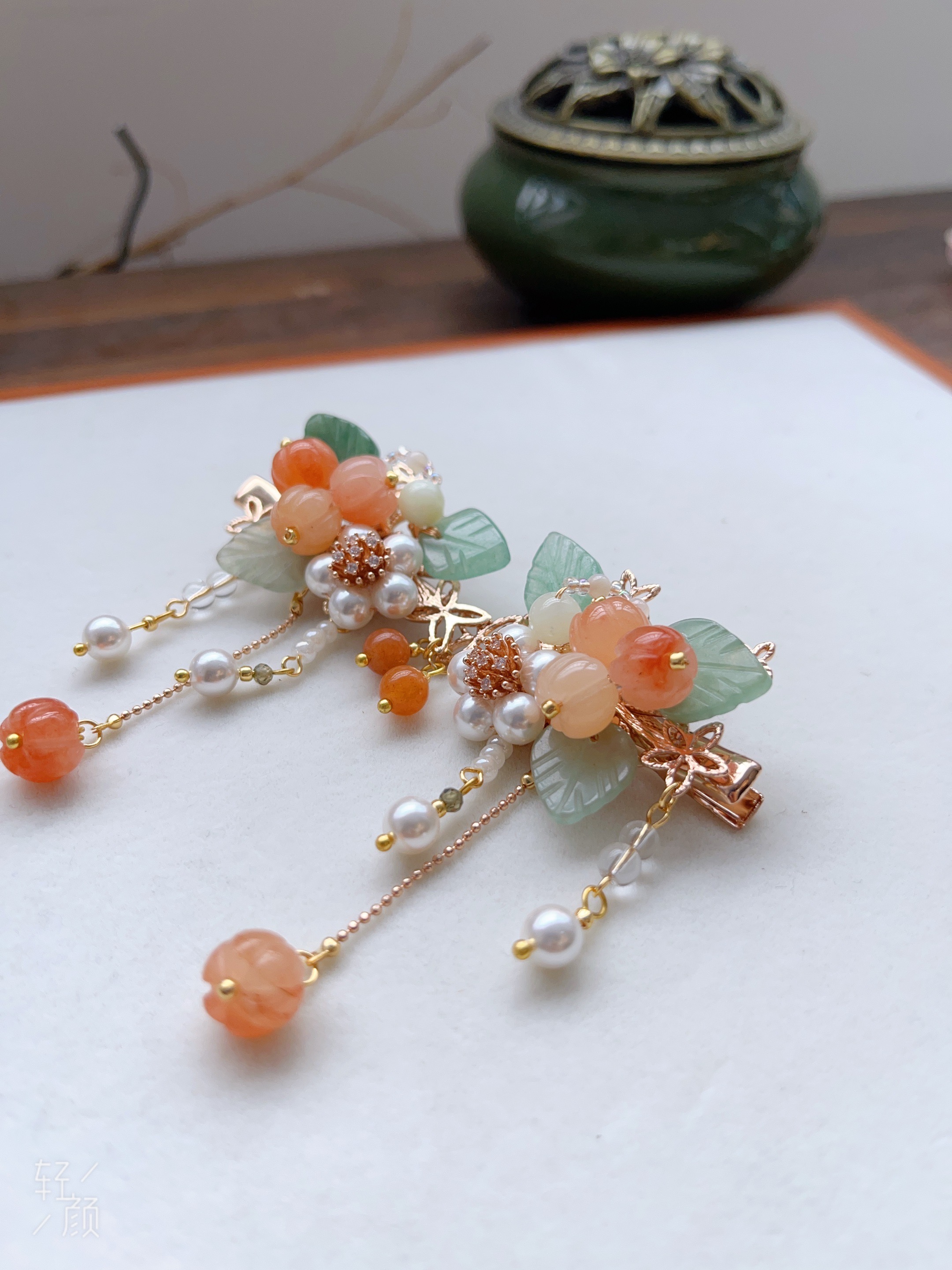 原创风晚林古风配饰橙色南瓜流苏步摇新中式汉服盘发钗