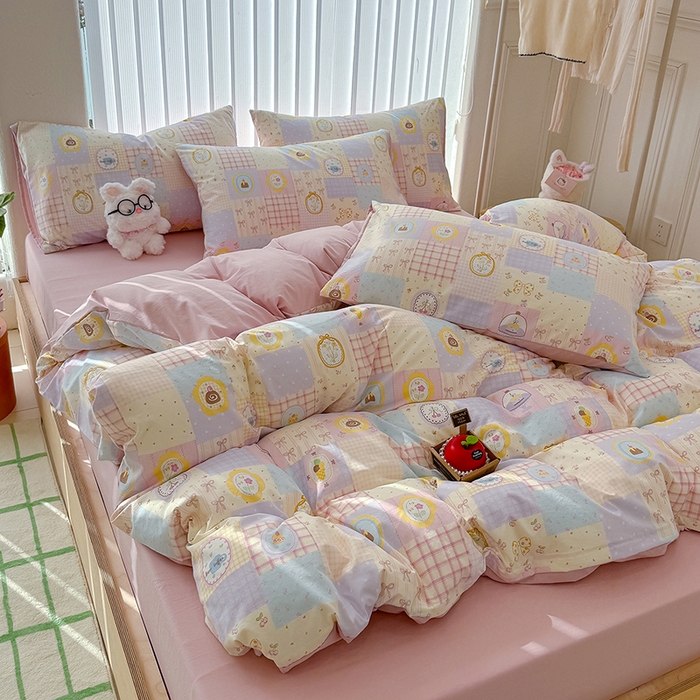 A类有氧轻磨毛四件套韩系小布袋柔软透气四件套简约碎花小清新