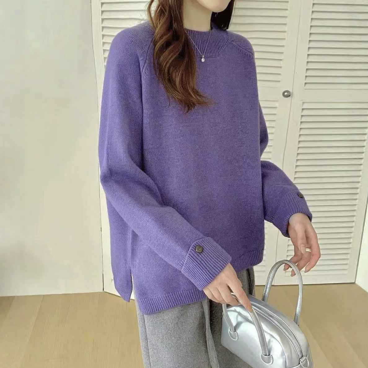 欧货～羊绒混纺，中长款，立领针织长袖毛衣，均码，百搭，宽松显瘦