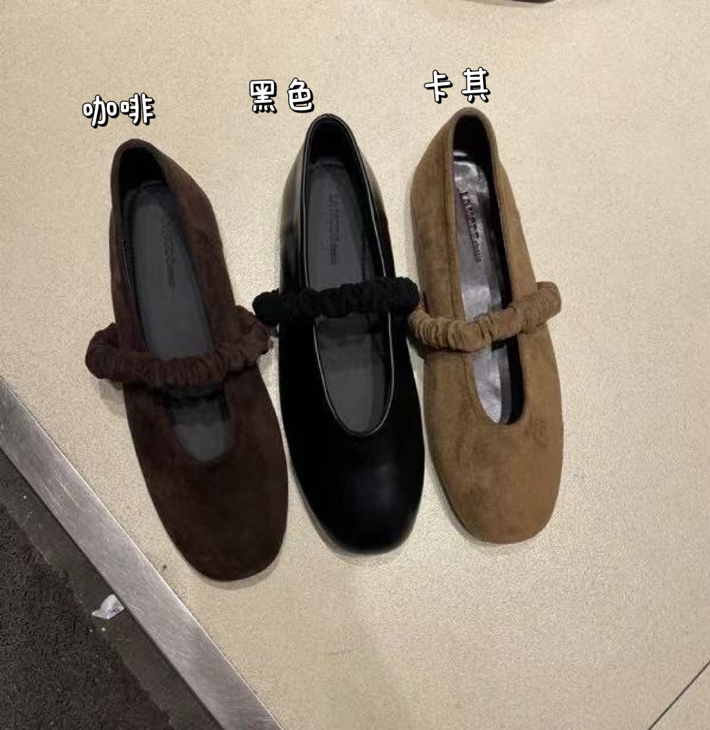 LM福（9XZL590-1#）miu系软底 圆头褶皱一字带平底单鞋12-9