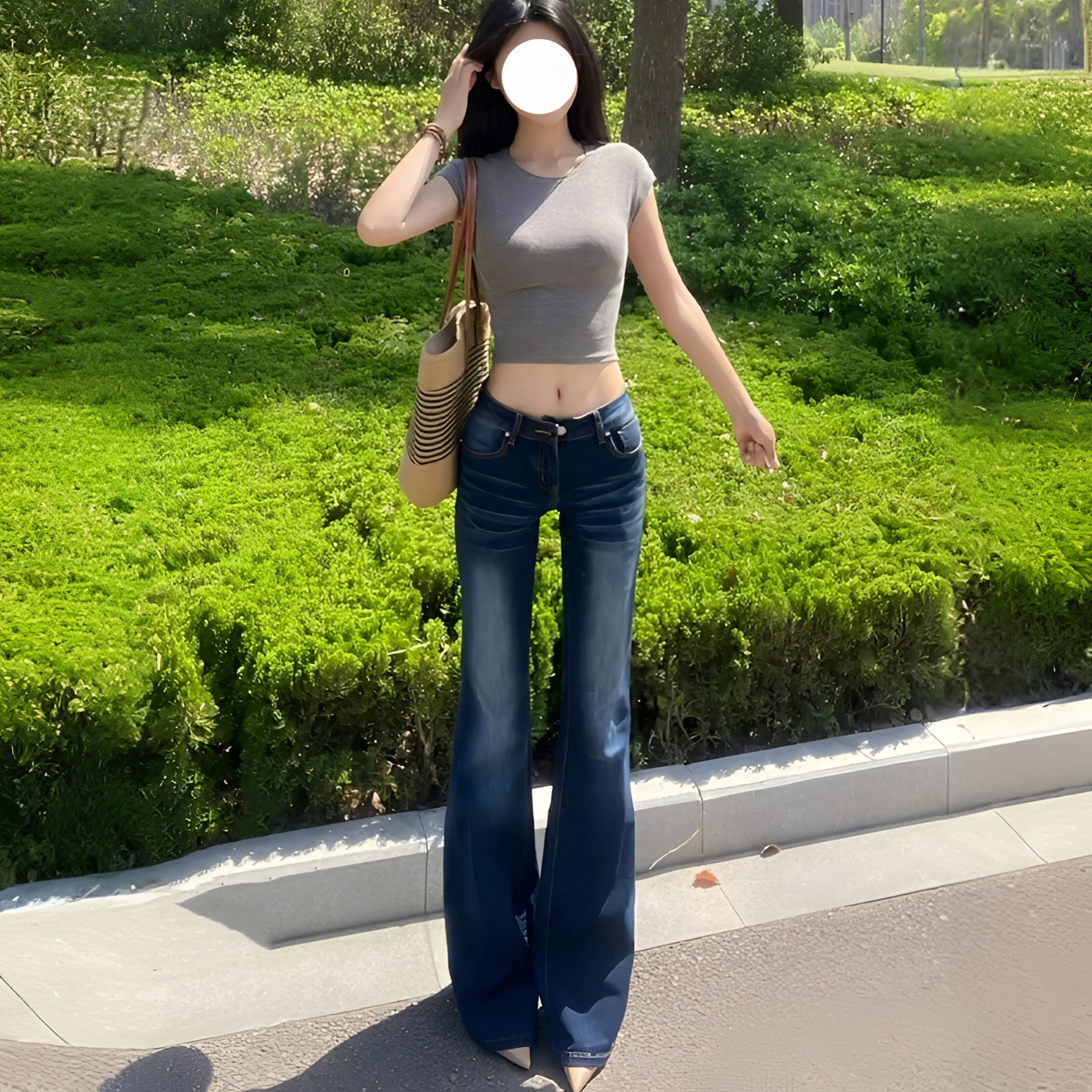 美式复古猫须微喇牛仔裤女2025夏季新款低腰显瘦马蹄拖地裤子ins