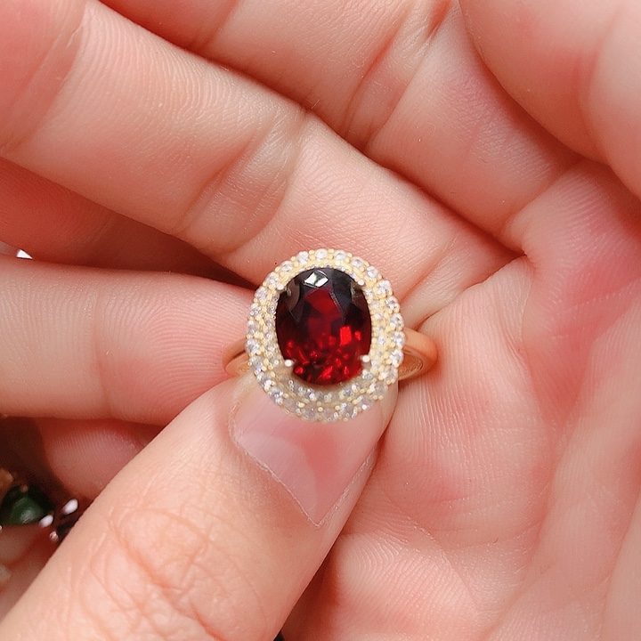 石榴石戒指银S925镶嵌8✖️10