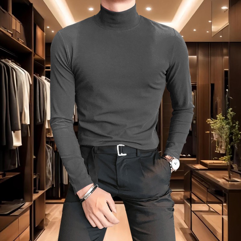 男士德绒打底衫男秋冬半高领冬季卫衣内搭纯色保暖双面绒长袖t恤