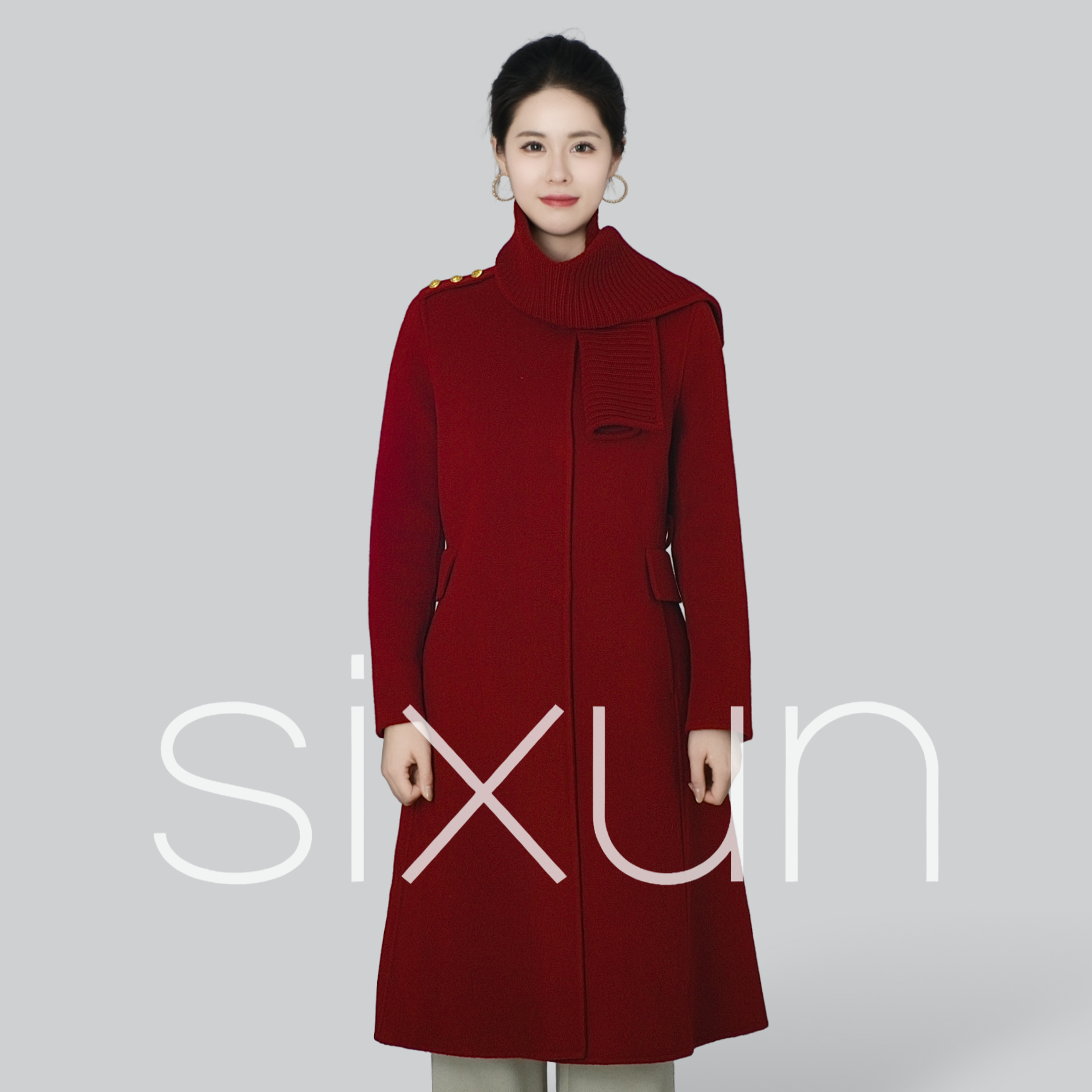 圣诞初雪 赫本风斗篷式加厚绵羊毛长款外套  SX23-5608长款