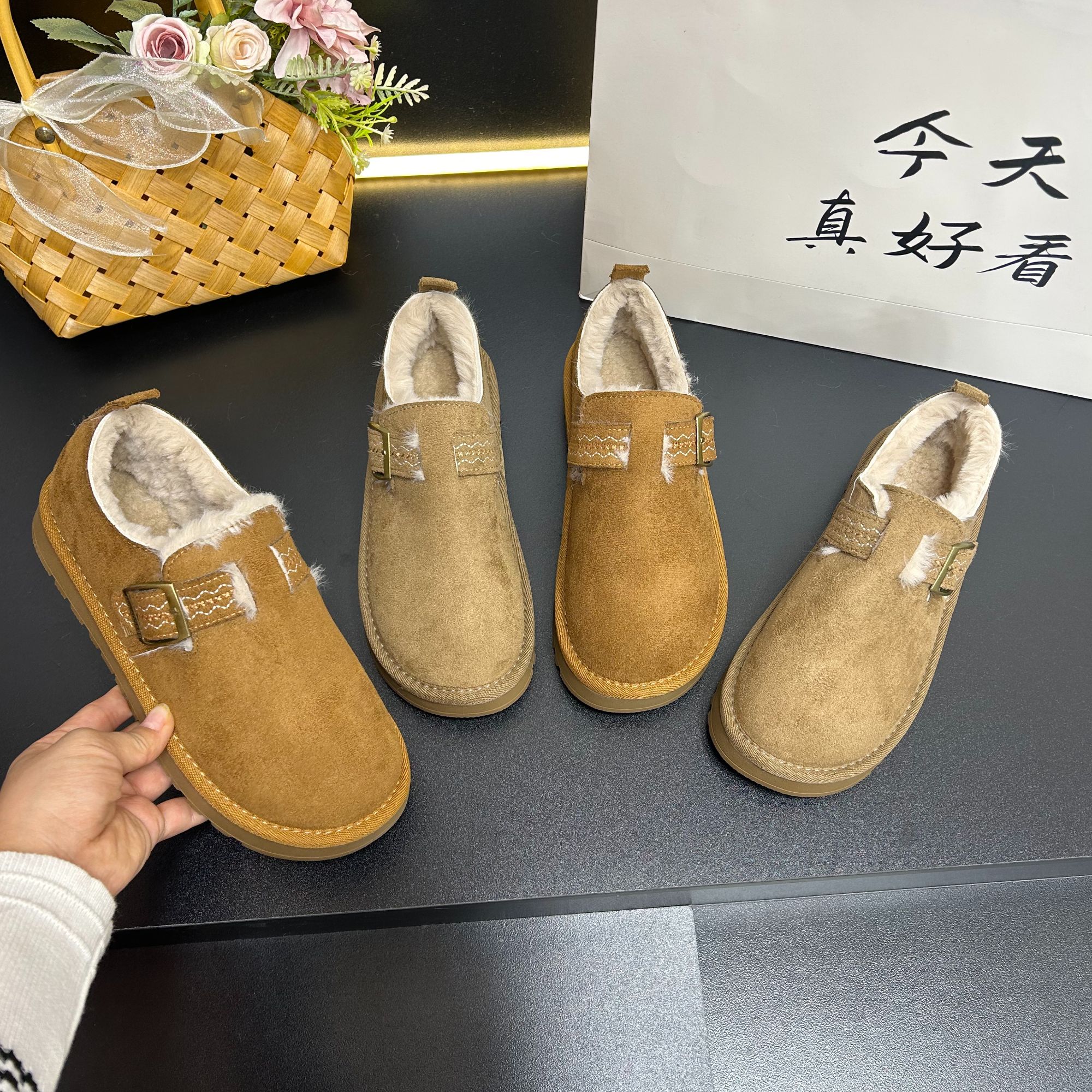 厚底勃肯鞋女加绒保暖雪地靴2025新款秋冬休闲乐福鞋低帮毛毛棉鞋