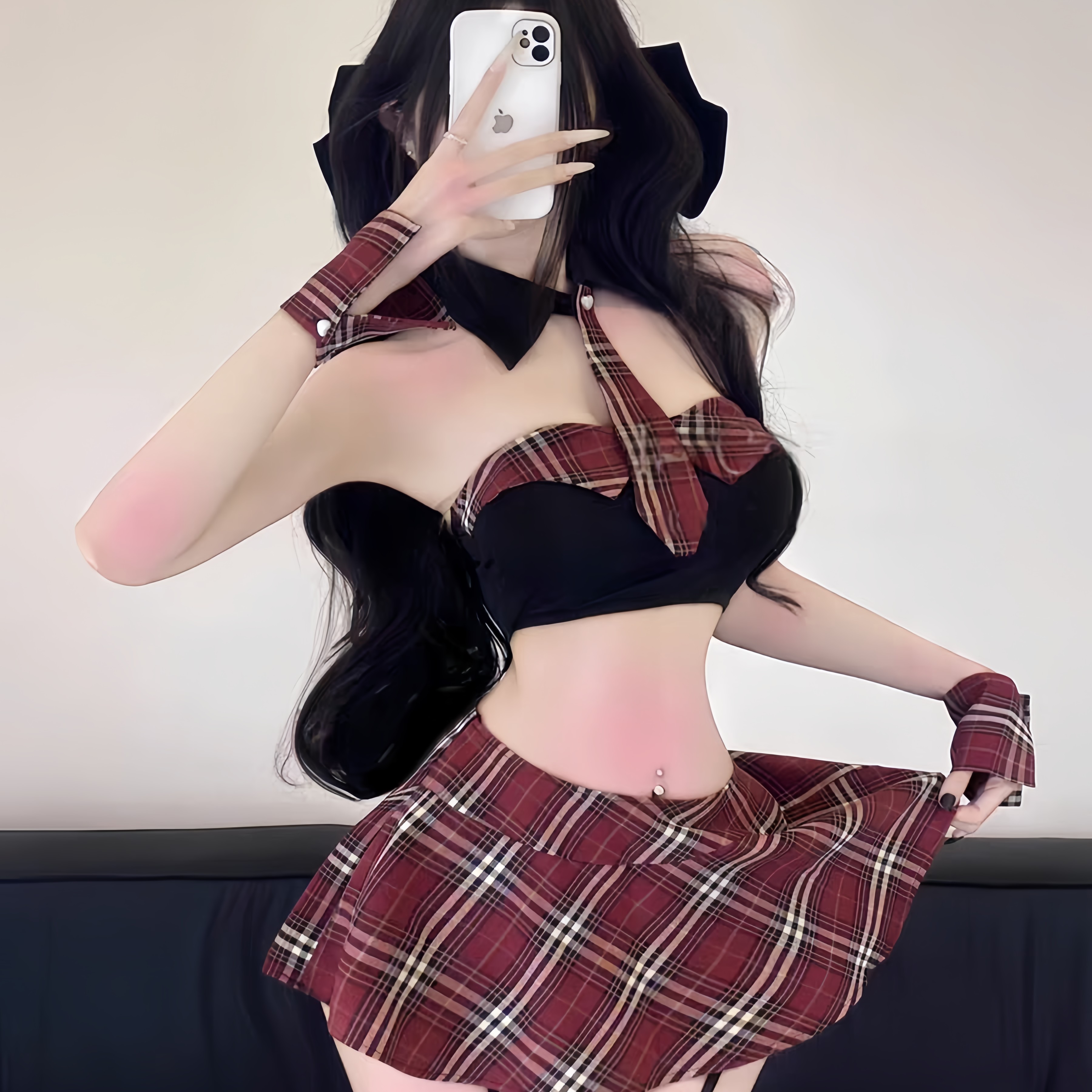 可爱学院风蝴蝶结红格子JK制服百褶裙套装