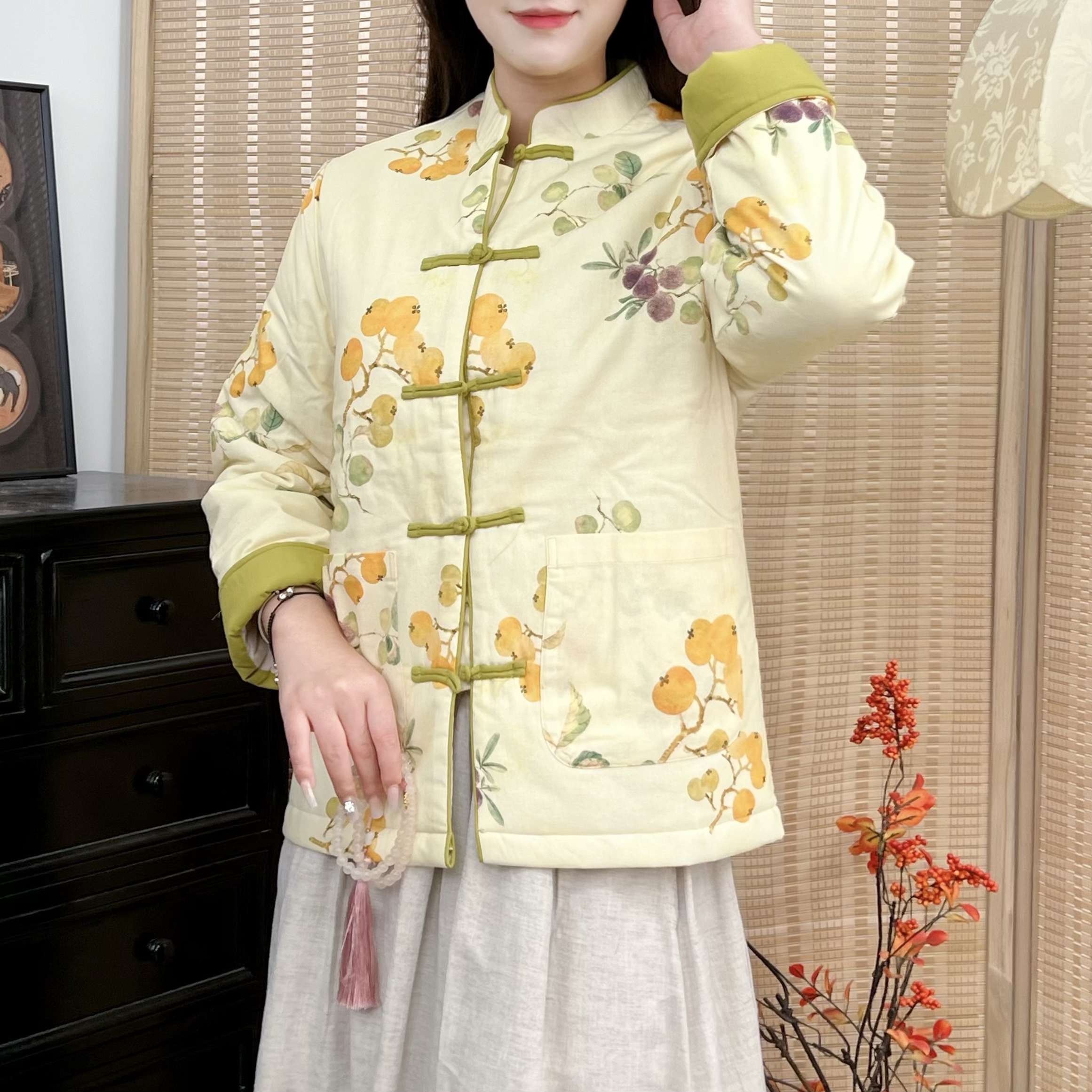 A6015 2025款新中式秋冬长袖国风棉服外套清货