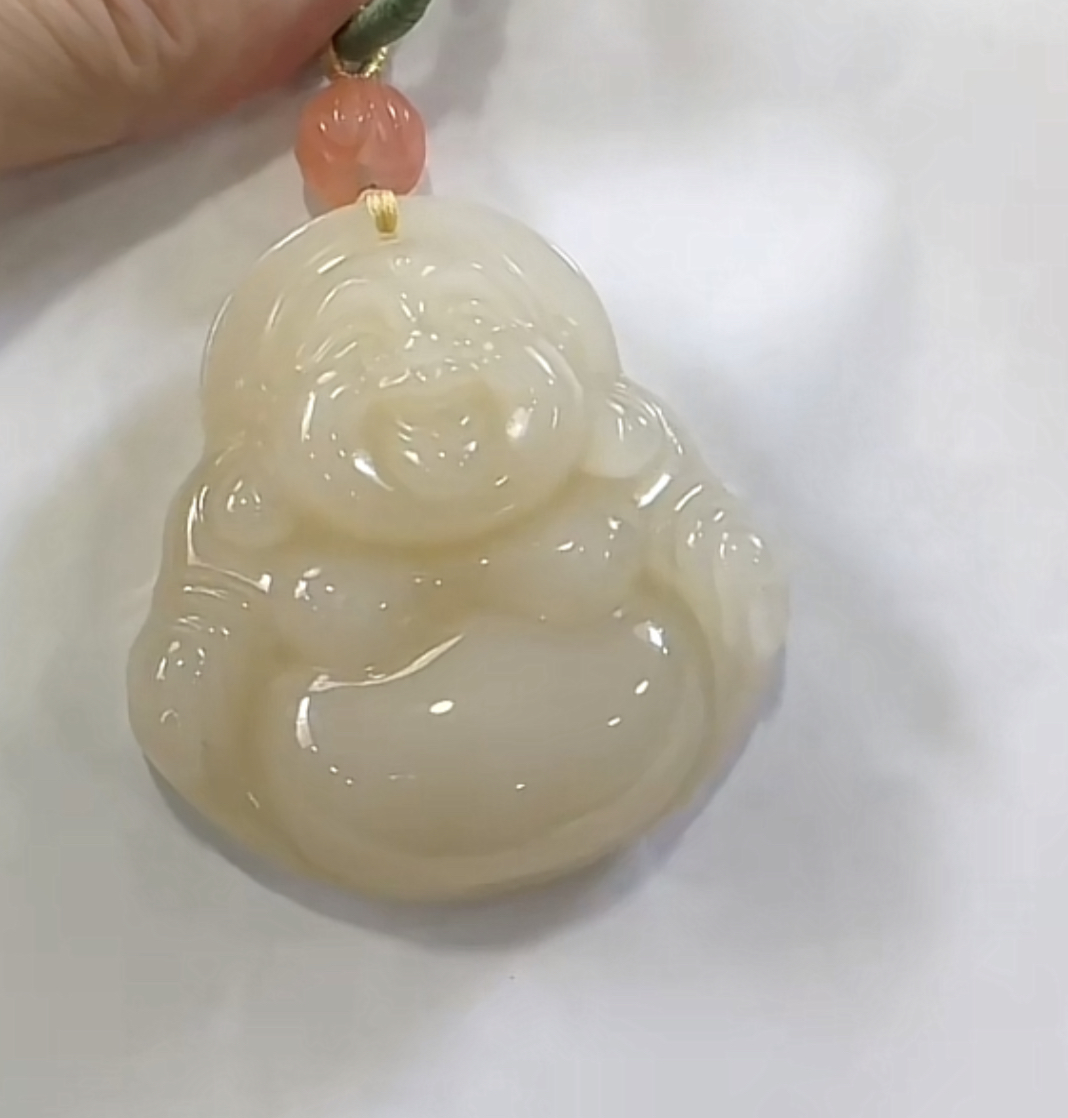 【倔老头精品】和田玉野牛沟藕粉佛公吊坠配绳