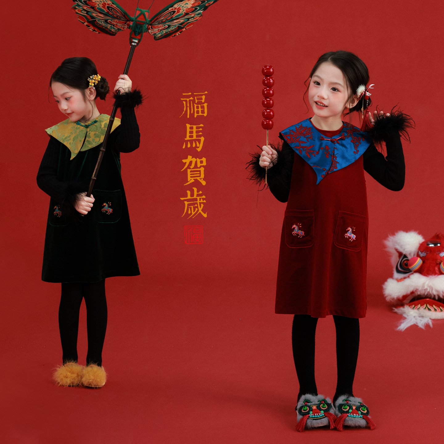 大耳象女童可拆卸领子连衣裙冬款宝儿新中式拜年服厚裙子2509132