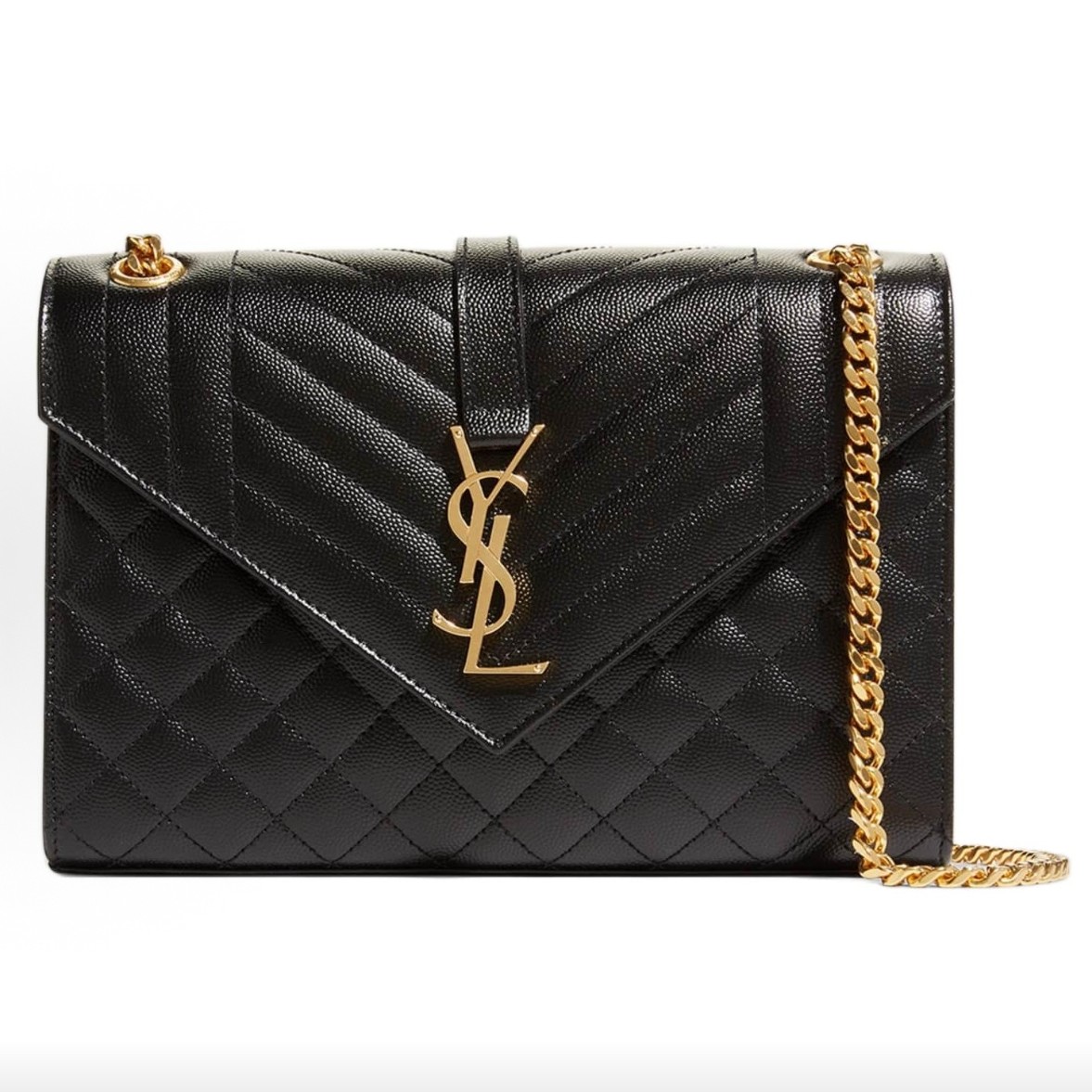 95新 YSL/圣罗兰 黑金鱼子酱信封包中号单肩包16523873