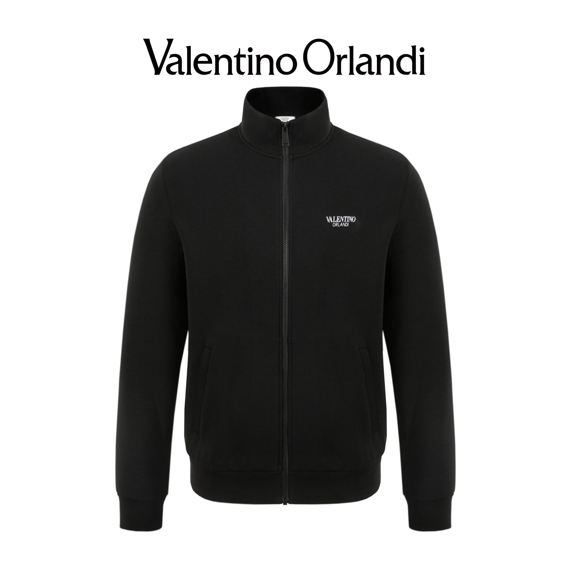 Valentino orlandi男士春秋A版时尚百搭撞色印花logo立领夹克外套
