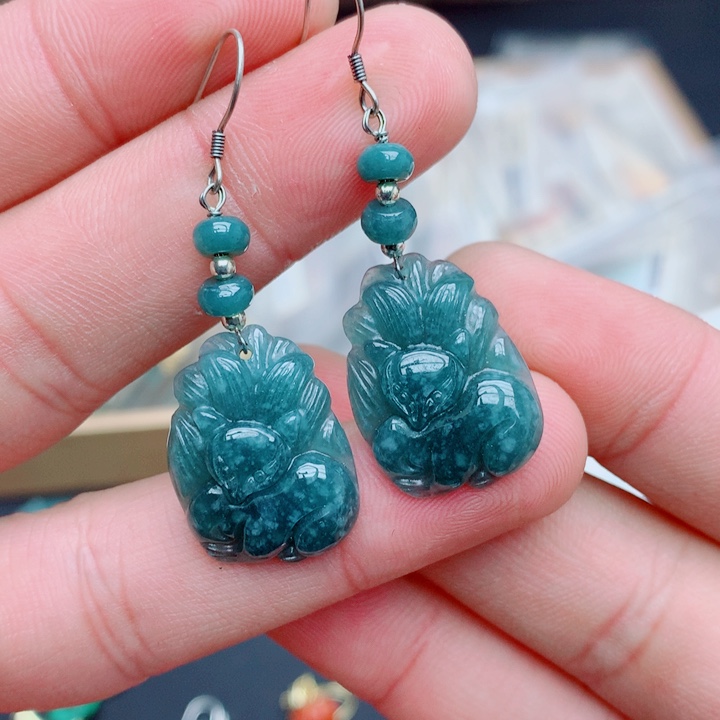 银S925镶嵌翡翠耳饰